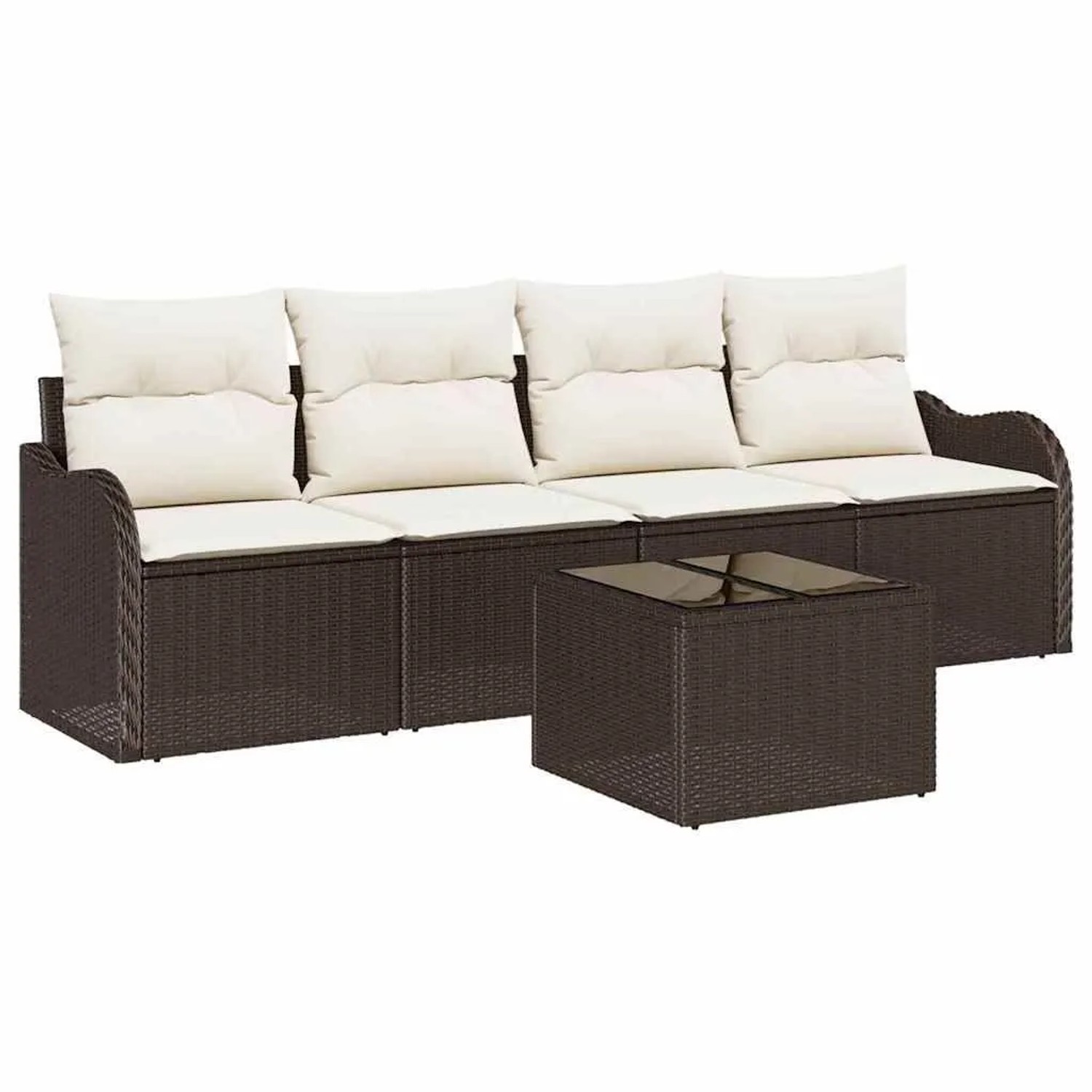 Thumbnail - vidaXL Garten-Sofa-Set mit Kissen mit Speicher 5-Tlg Braun und Creme 3354237
