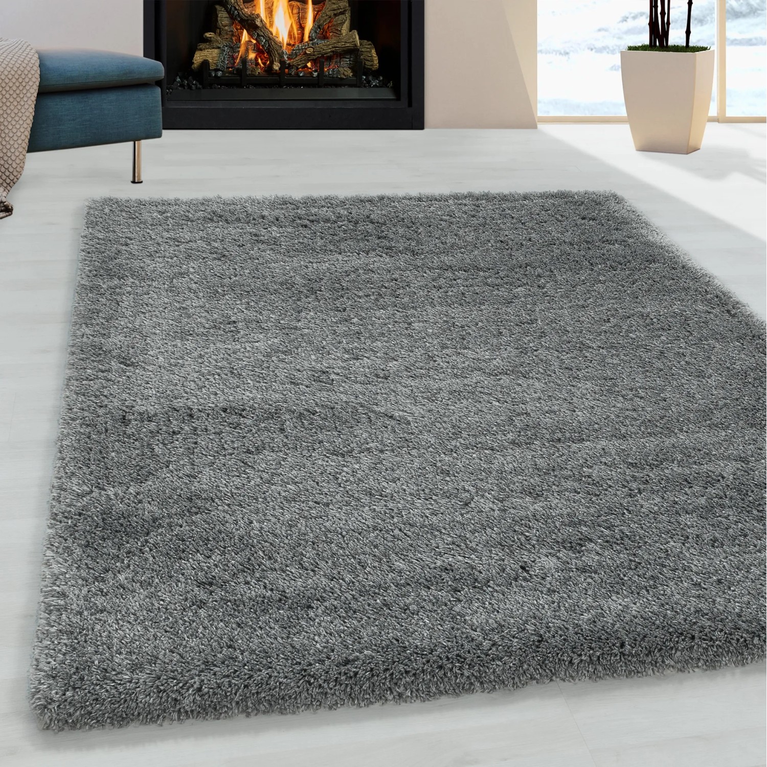 Ayyildiz Hochflorteppich Fluffy 3500, hellgrau, 120x170 cm. Shaggy Teppich im Wohnzimmer.