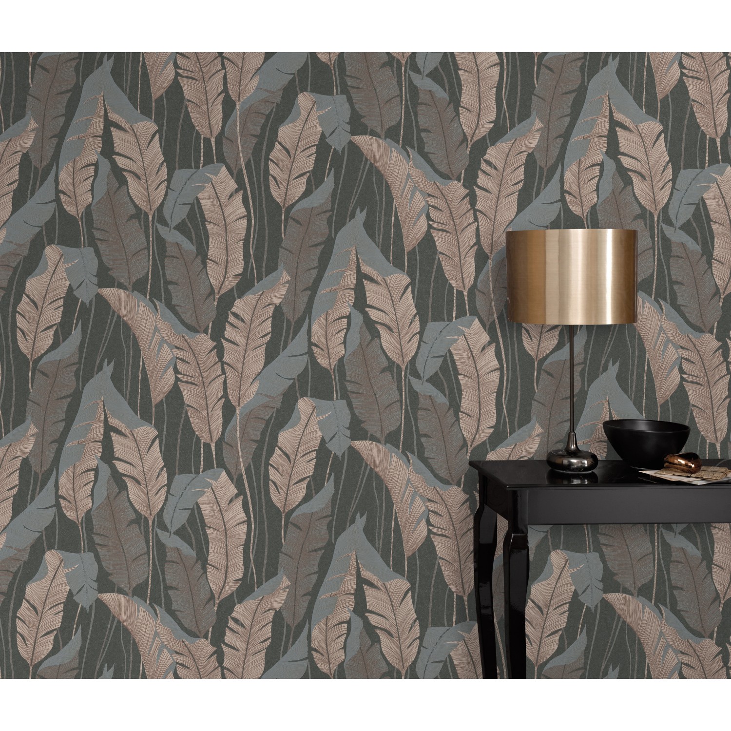Erismann Vliestapete Melissa Arwen Anthrazit mit Blattmuster, Dekorative Tapete.