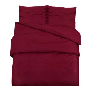 Bordeauxrotes Bettwäsche-Set (200x220) aus Baumwolle mit Kissenbezügen.