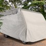 Graue Wohnmobil-Schutzhülle (ca. 710x235x270cm) schützt vor Witterung und Schmutz.