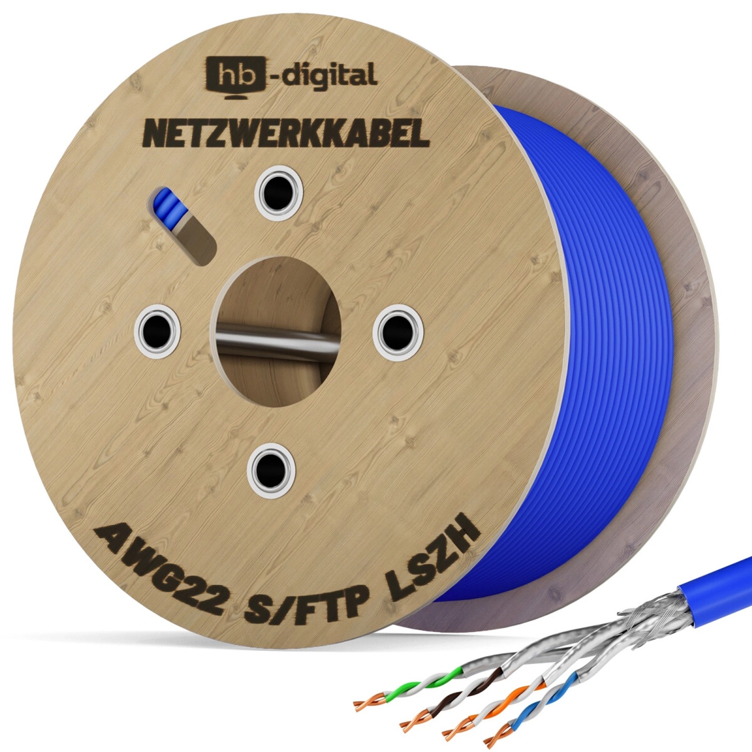 hb-digital Netzwerkkabel CAT 8 max. 2000 MHz S/FTP AWG22 LSZH 500m blau