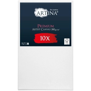 Artina Premium Keilrahmen 70x100cm, 10er-Set, Leinwand aufgespannt, weiß grundiert.