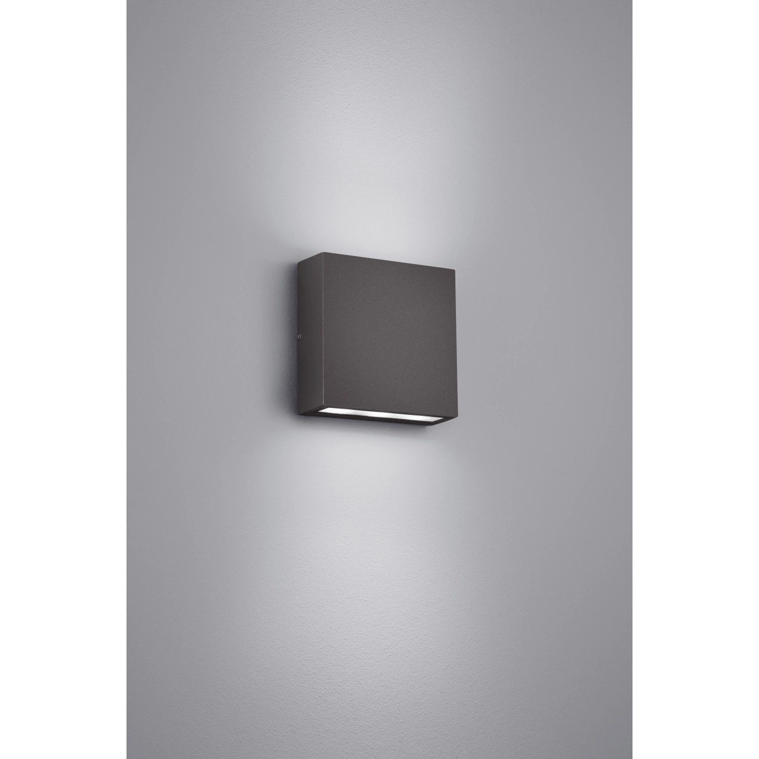 Moderne, anthrazitfarbene Trio LED-Wandleuchte Thames für Innen & Außen mit Up-Down Licht.