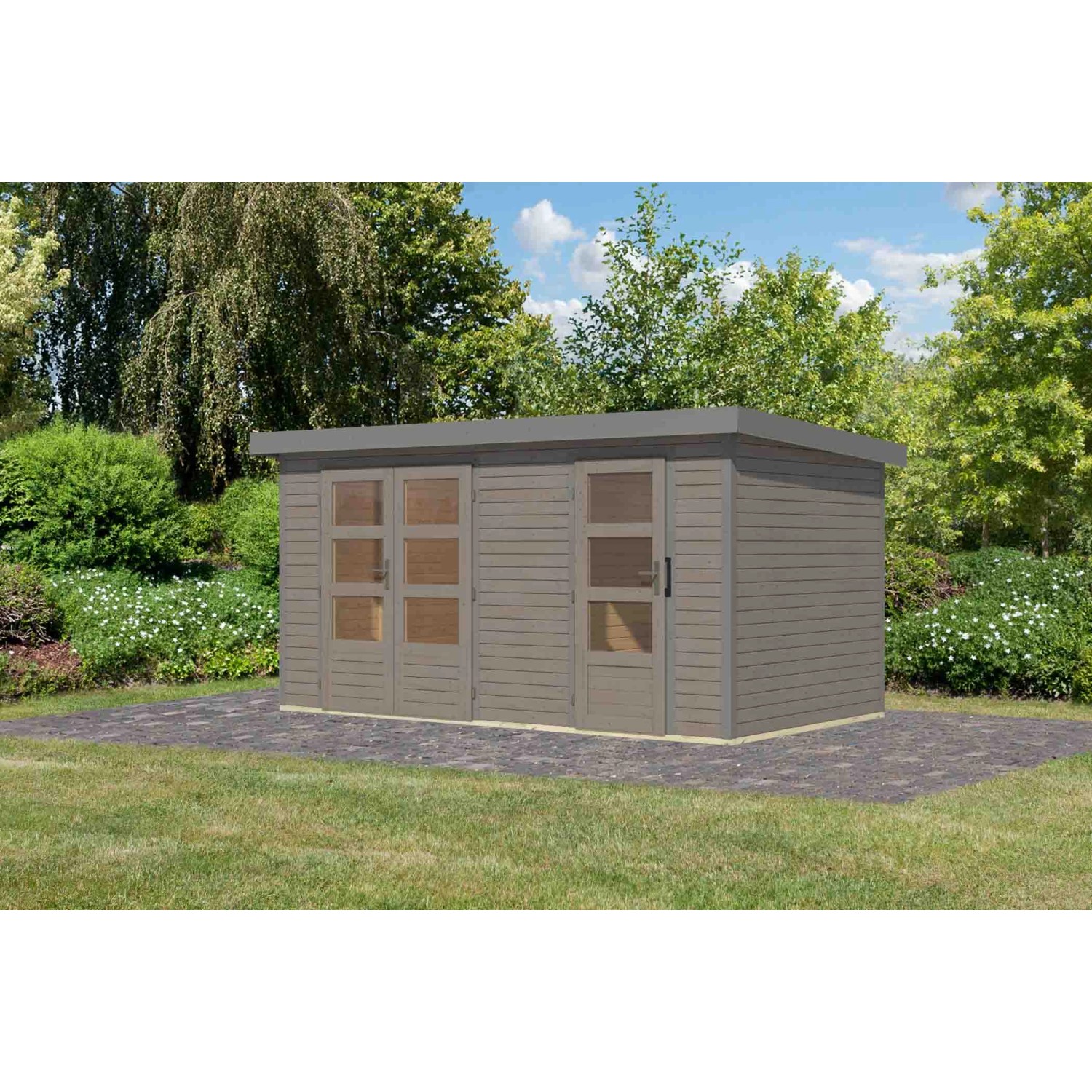 Karibu Gartenhaus Alfredo D Wassergrau/Graualuminium 209 x 400 x 213 cm günstig online kaufen