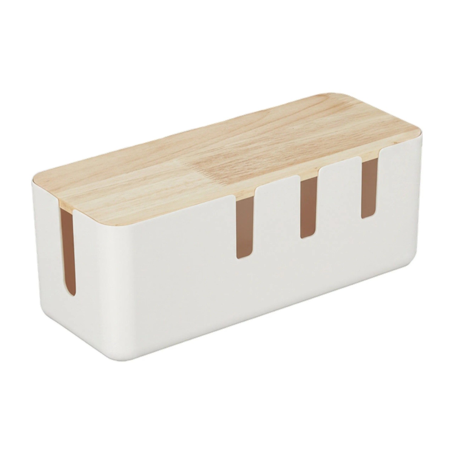 Relaxdays Kabelbox Kunststoff Holz Weiß Mit Holzdeckel Für 2 Steckdosenleisten 30,5 cm x 12,5 cm x 11,5 cm 0,5 kg