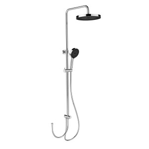 Glänzendes Wenko Duschsystem Softwater Chrom mit Regenduschkopf, Handbrause und verstellbarer Duschstange.