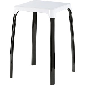 CMI Badhocker, schwarz-weiß, mit quadratischer Sitzfläche und schwarzen Metallbeinen.