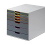 Durable Schubladenbox A4 Varicolor mit 7 Fächern in Grau und bunten Akzenten.