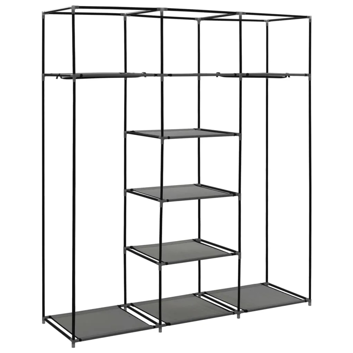 Grauer vidaXL Kleiderschrank mit Fächern und Stangen, Stoffschrank ohne Textil-Ummantelung.