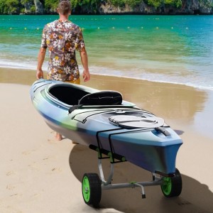 SPORTNOW Kajakwagen mit Kajak am Strand. Aluminium, Kunstleder, schwarz, grün. Für Sport & Fitness.
