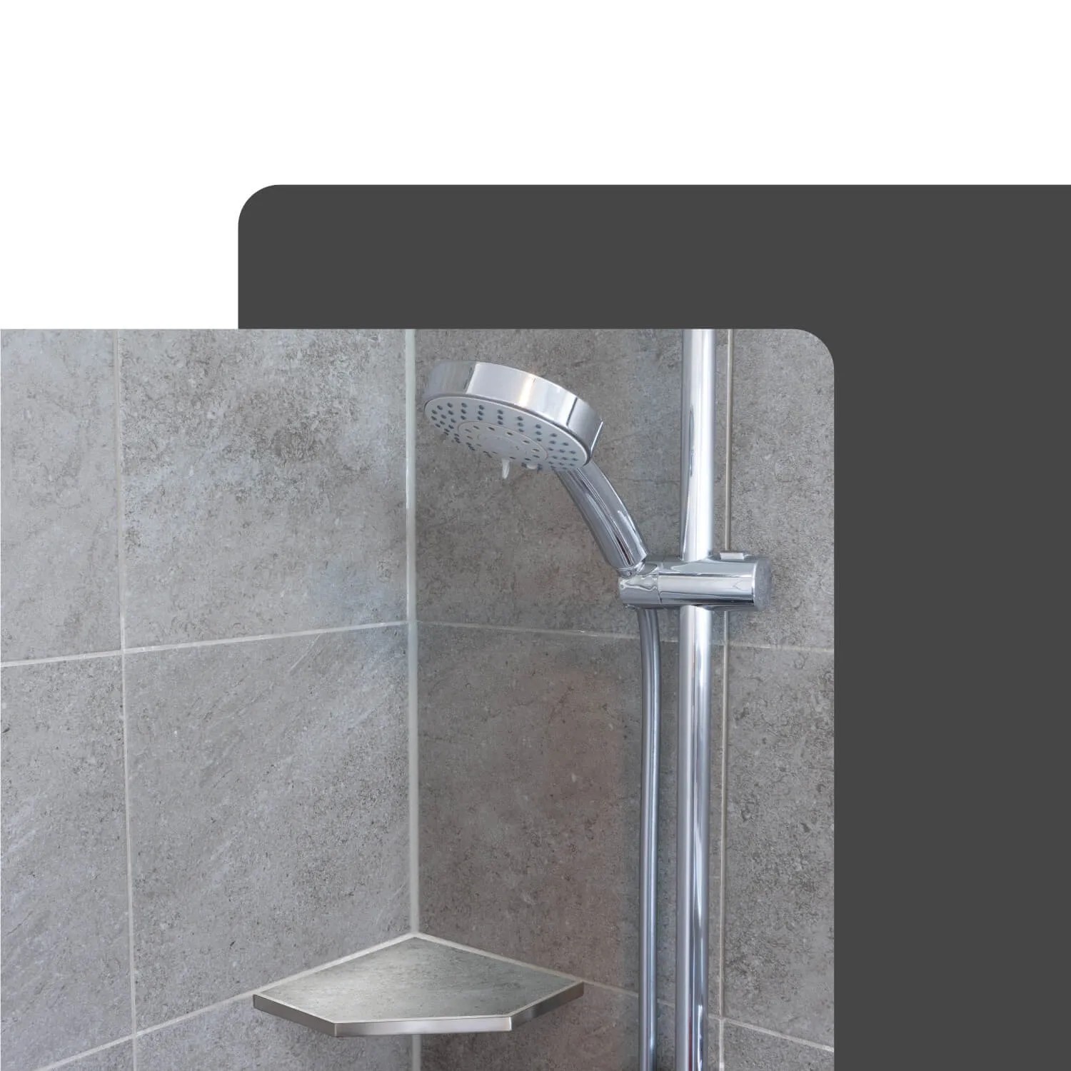 Eck-Duschablage Dalsys, befliesbar, 200x200mm, Edelstahl Silber im Badezimmer.