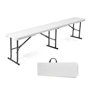 Weiße Sekey Klappbank / Bierbank (180cm) mit Tragegriff, ideal für Garten & Camping.