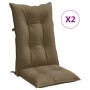 Zwei melange taupe Hochlehner-Auflagen für Gartenstühle, aus Stoff, mit Steppung und Bändern. Komfortable Sitzkissen.