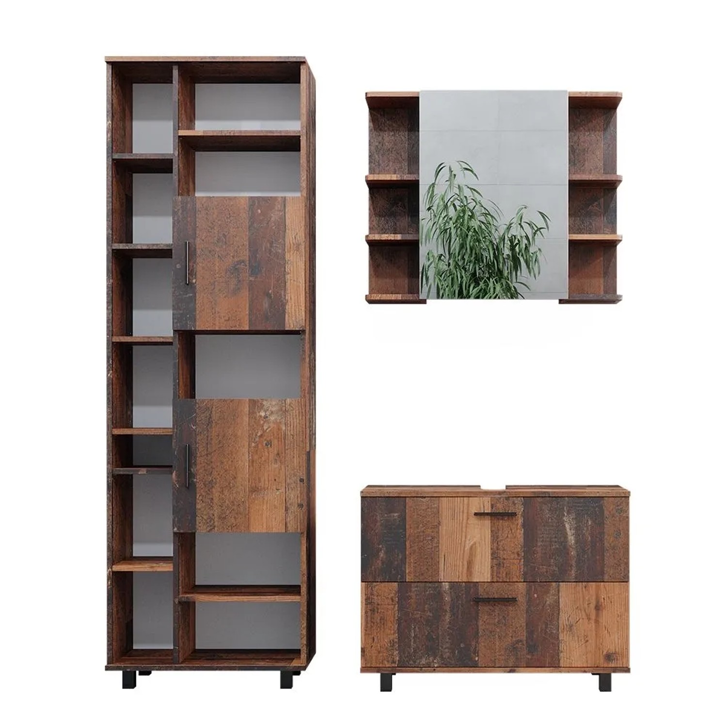 Vicco Badmöbel-Set Ilias Eiche rustikal 80 x 61 3-teilig