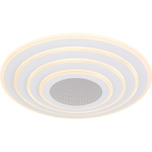 Weiße, runde LED-Deckenleuchte mit Dimmfunktion und Fernbedienung, 420x67 mm.