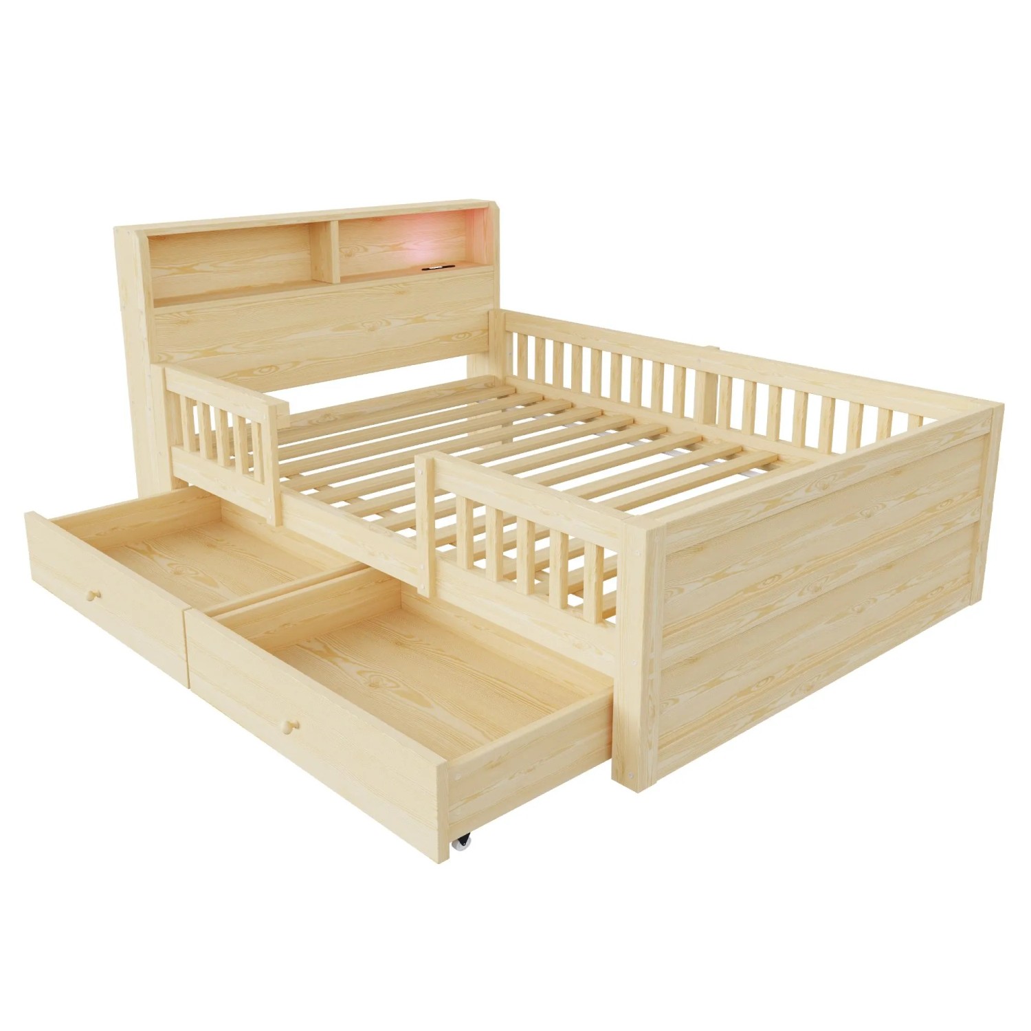 Merax Holzbett 90x190cm LED USB Steckdose Holzfarbe