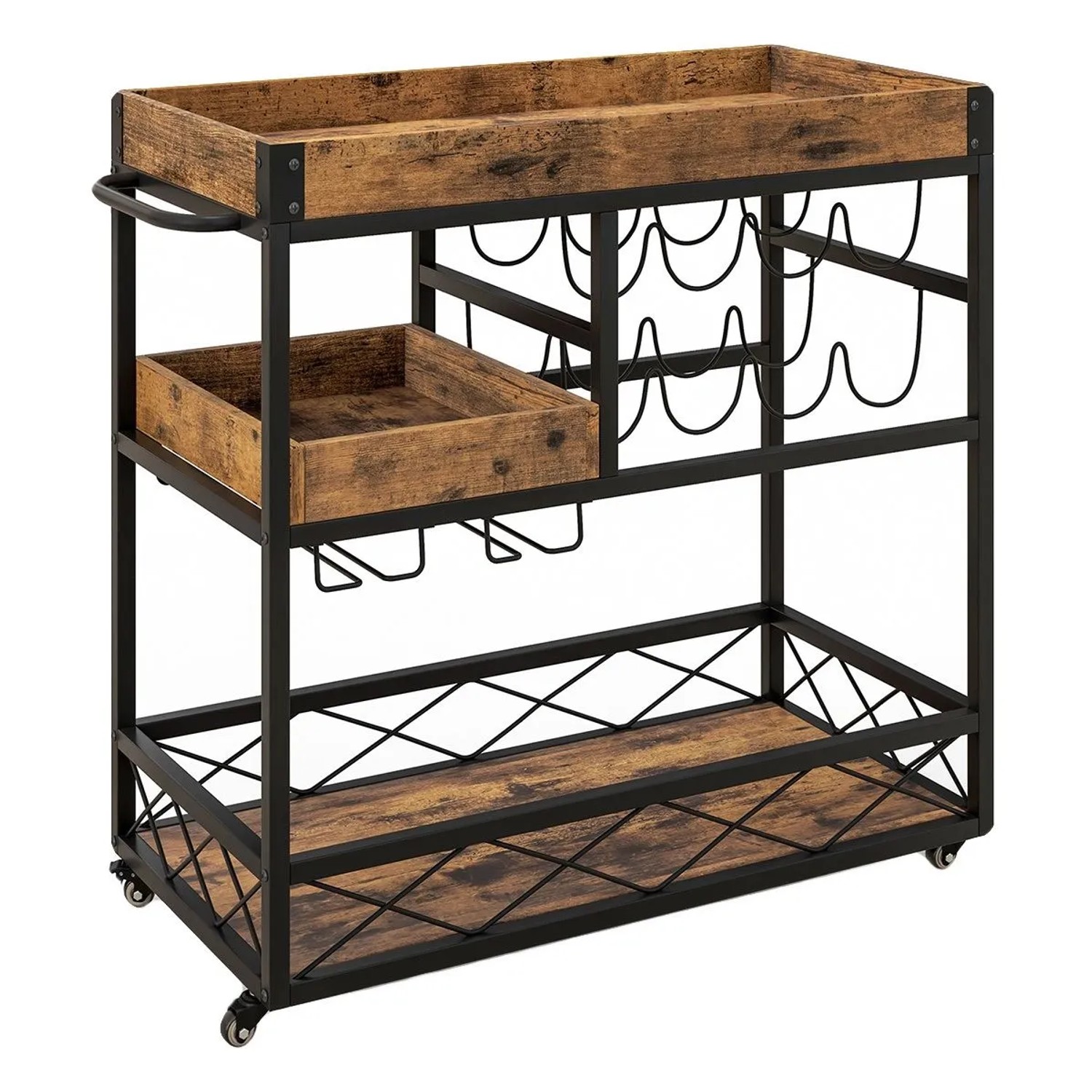 Costway 3 Ebenen Servierwagen Holz Glashalter Vintage günstig online kaufen