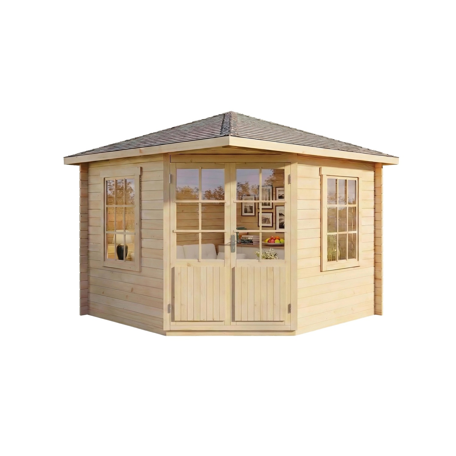 5-Eck Gartenhaus Monica Aus Massivem Fichtenholz – 28 Mm Wandstärke, Gerätehaus Mit Spitzdach, Inkl. Montagematerial, 300 X 300 Cm, Wetterfest Und Stabil 5-Eck Gartenhaus Monica Aus Massivem Fichtenholz – 28 Mm Wandstärke, Gerätehaus Mit Spitzdach, Inkl. Montagematerial, 300 X 300 Cm, Wetterfest Und Stabil