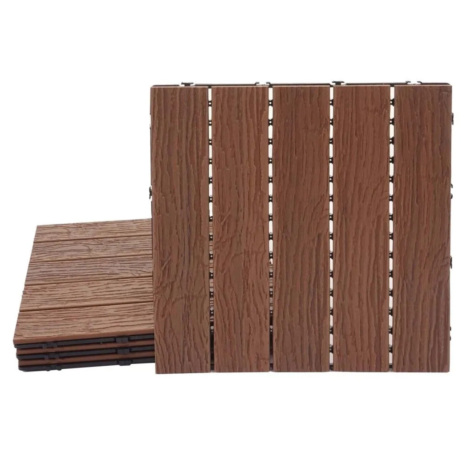 MCW WPC Bodenfliese E19 Holzoptik Balkon/Terrasse 3D-Struktur Linear Dunkelbraun 4x Je 50x50cm - 1qm