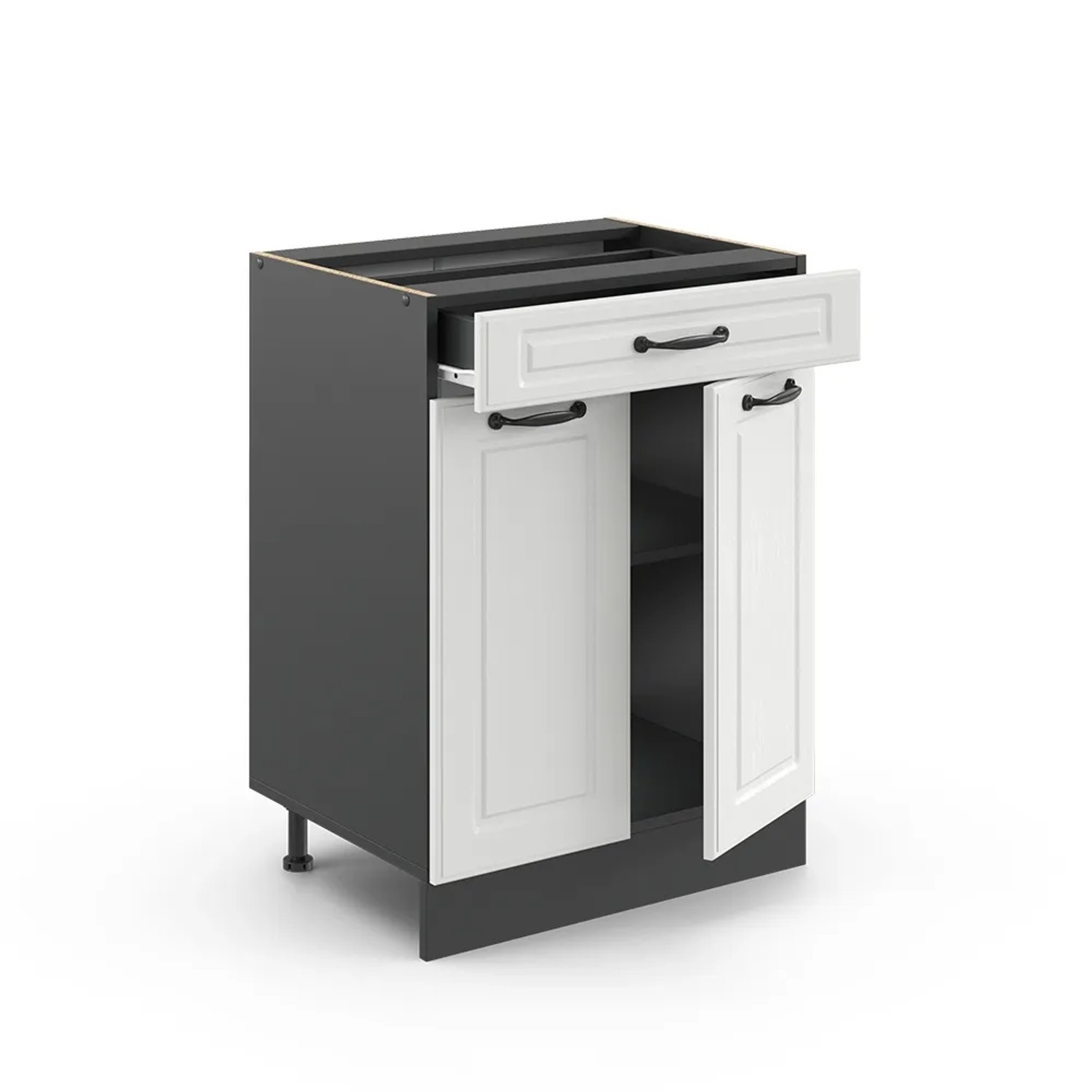 Vicco Küchenunterschrank R-Line, 80 cm, Weiß Landhaus/Anthrazit mit Marmor Arbeitsplatte.