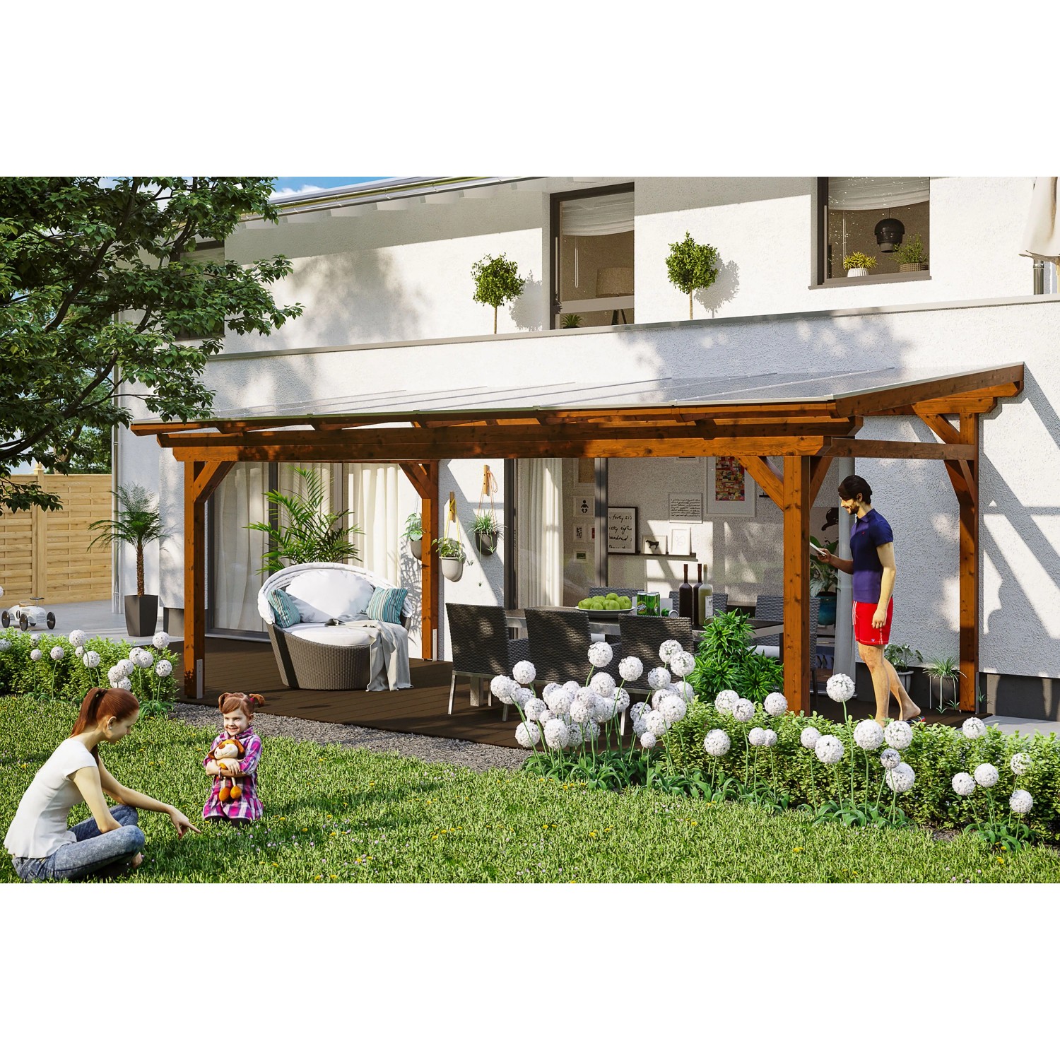 Skan Holz Terrassenüberdachung Sanremo 648 x 350 cm Leimholz Nussbaum