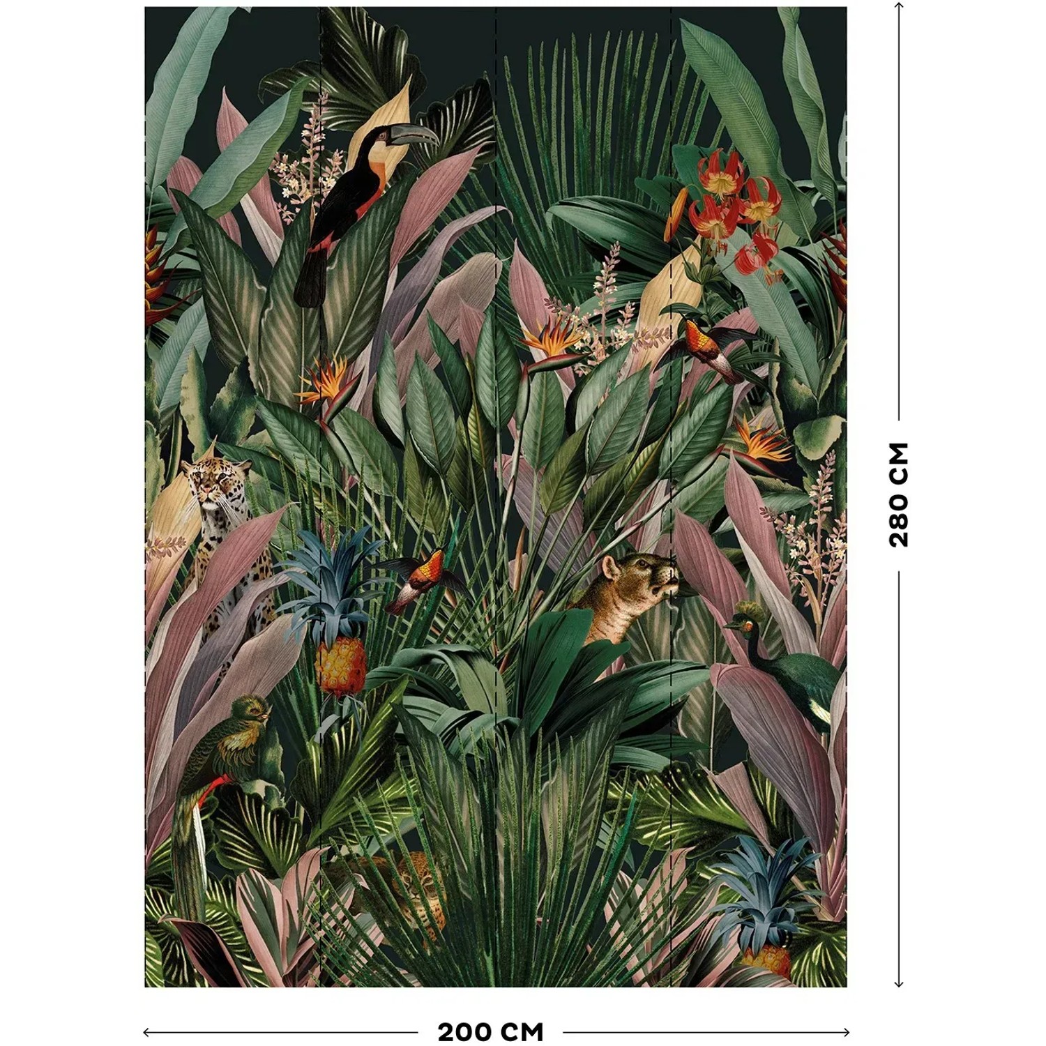 Art for the Home Fototapete Aaliyah (280x200 cm) mit Dschungelmotiv, Tieren und Pflanzen.