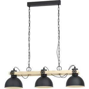 Eglo Lubenham Pendelleuchte, 3-flammig, schwarz-braun, im Vintage-Design für Wohn- und Schlafzimmer.