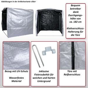 MCW Fahrradgarage N61, 201x201x201cm, Anthrazit. Fahrradbox mit Reißverschluss und Zubehör.