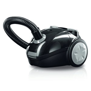 Schwarzer CLEANmaxx Bodenstaubsauger mit Schlauch und Rädern.