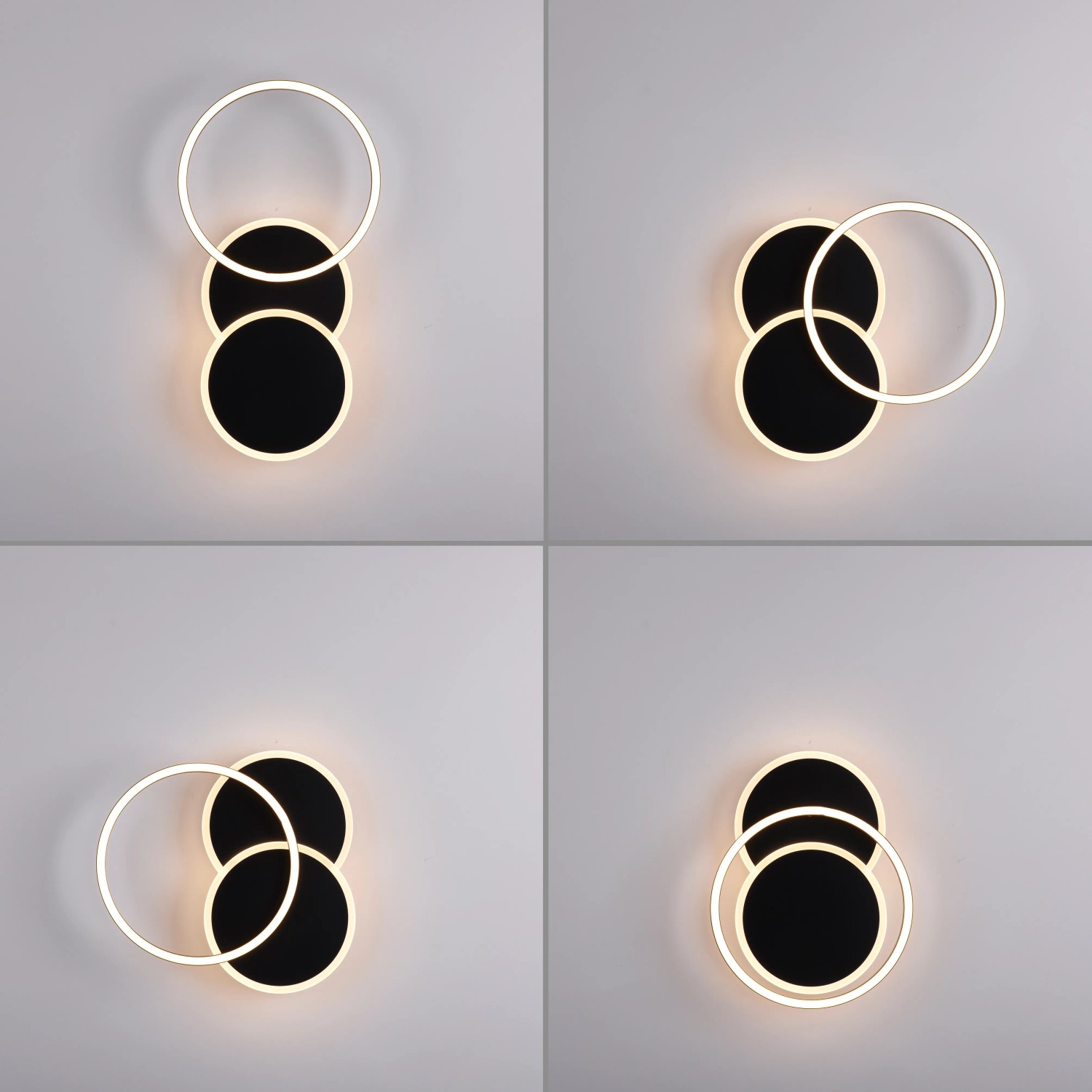 Moderne, schwarze LED-Wandlampe Sevent mit schwenkbarem Ring. Dekorative Deckenleuchte.