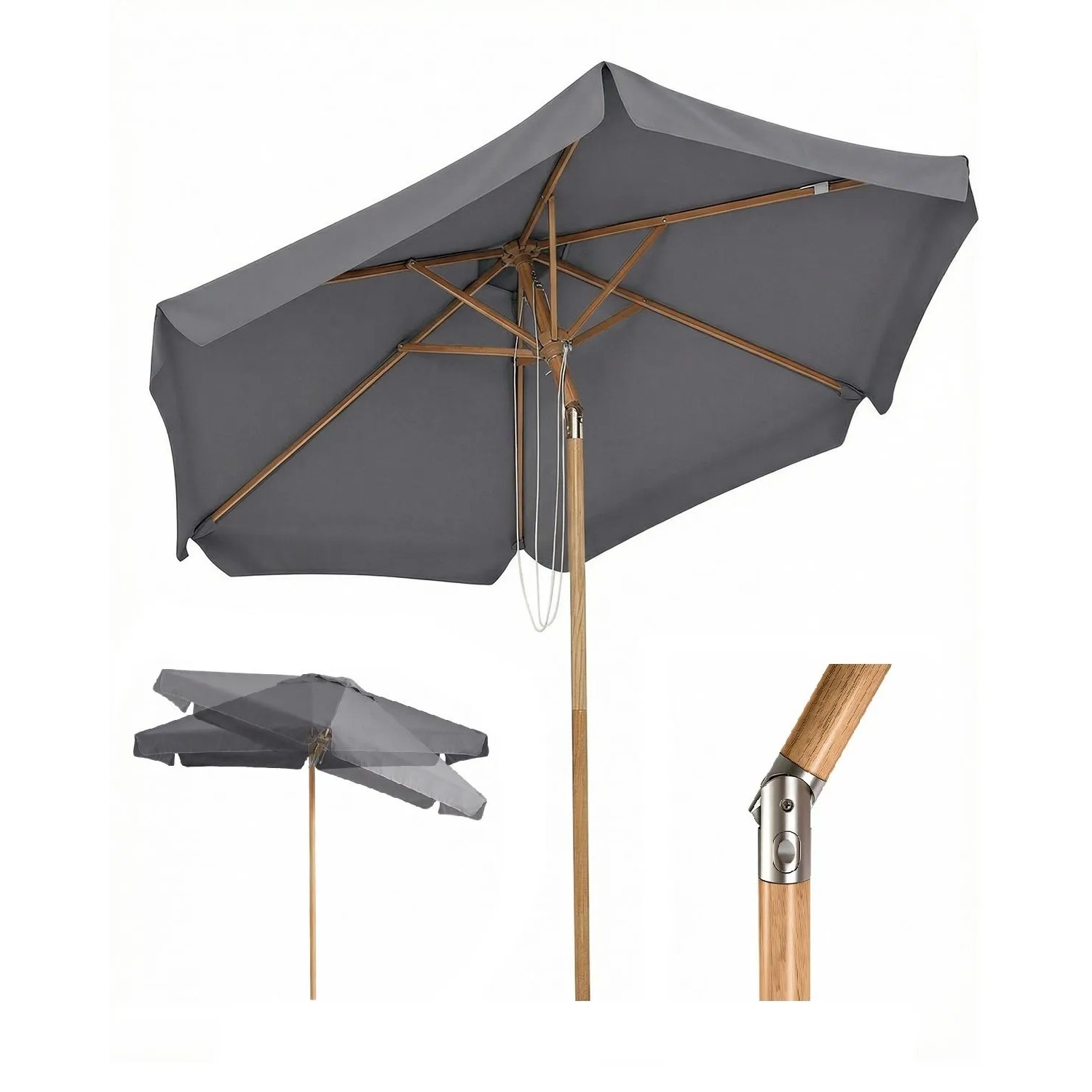 Sekey Sonnenschirm 200 cm Holzoptik Knickbar UV Schutz 50 Balkonschirm Garten Terrasse