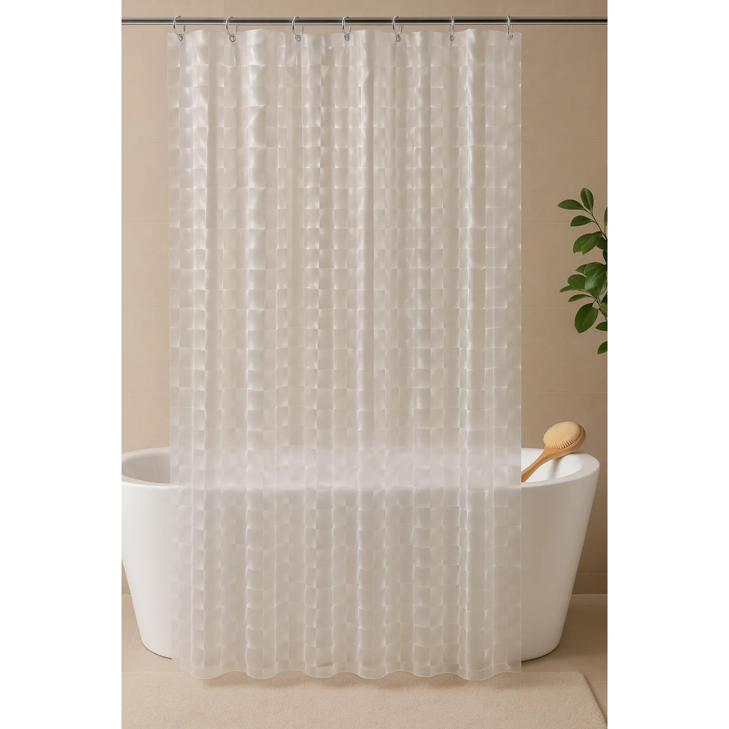 Transparenter EVA Duschvorhang mit modernem 3D Karo Muster, 180x200 cm, für Dusche und Badewanne.