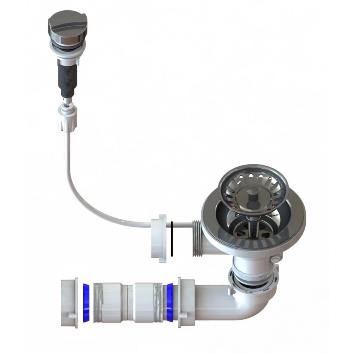 Respekta Excentergarnitur für 1/1,5 Becken-Spülen, Spülenzubehör mit Siebkorb und Ablaufgarnitur.