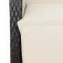 Detailansicht: Schwarzer Poly Rattan Gartenstuhl mit cremefarbenem Kissen der vidaXL 7-tlg Essgruppe.