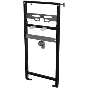Alcadrain A107/1120 Montagerahmen für Urinal, schwarzer Metallrahmen mit Anschlüssen.