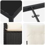 Detailansichten der schwarzen vidaXL Garten Essgruppe aus Polyrattan mit cremefarbenen Kissen.