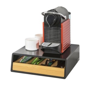 SoBuy Schubladenbox FRG280-SCH mit Kaffeemaschine und Tassen. Aufbewahrungsbox aus Bambus und MDF.