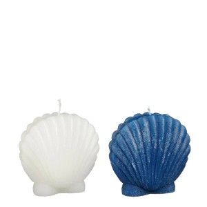 Mica Decorations Muschel Kerze, sortiert in Blau und Weiß, 10,5cm. Dekorative Duftkerze für maritime Atmosphäre.