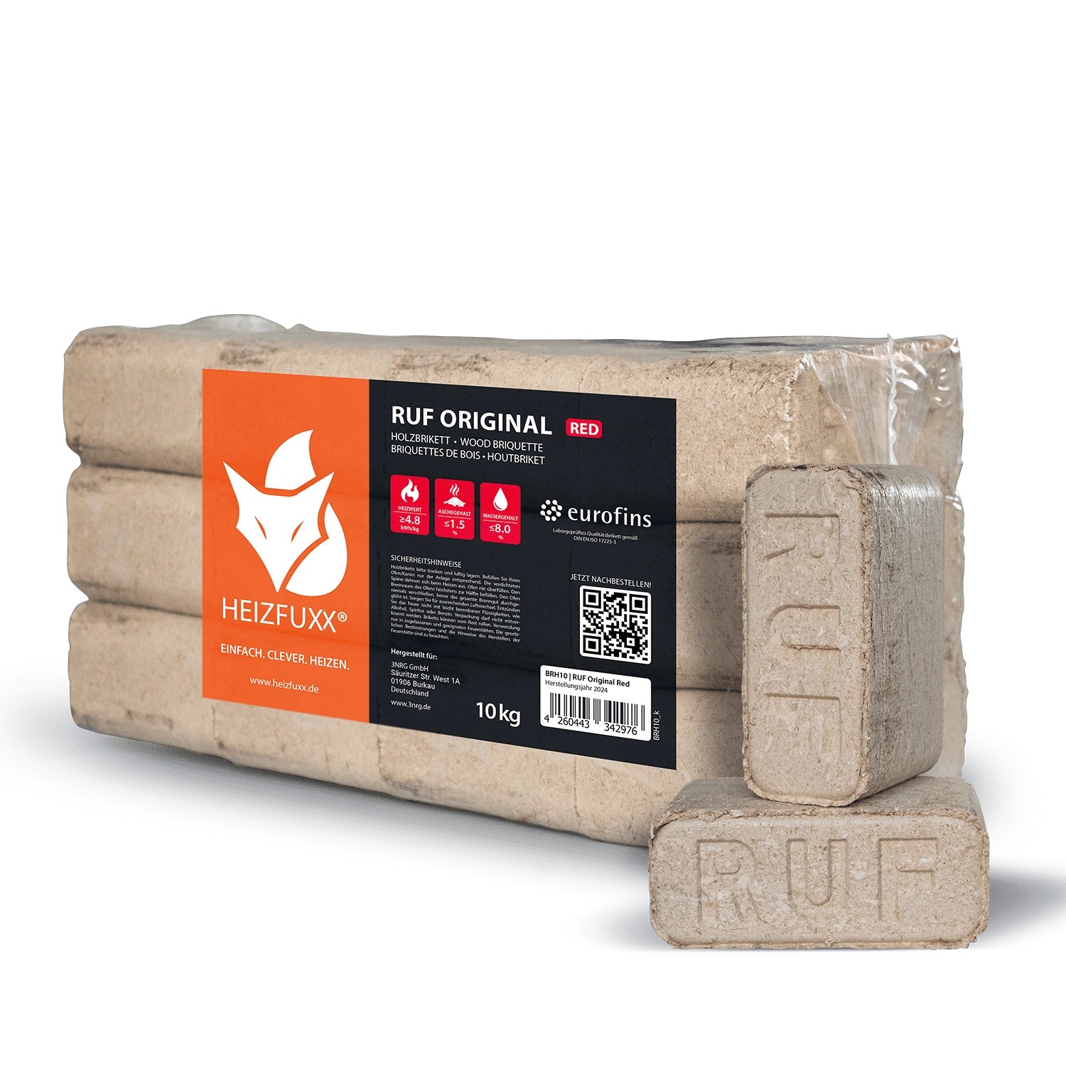 Heizfuxx Holzbriketts Ruf Original Red 10kg x 96 Gebinde 960kg Palette