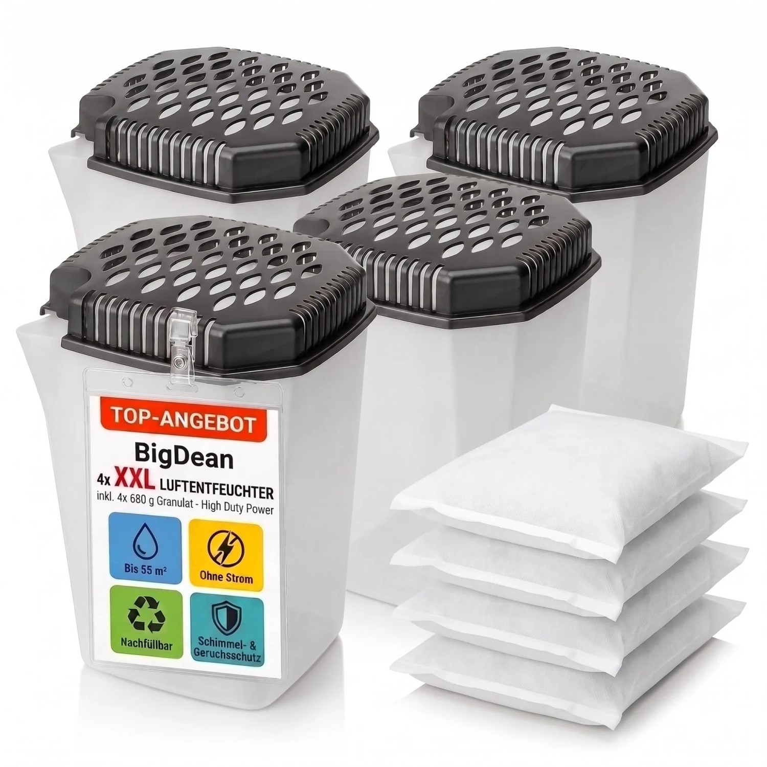 BigDean 4x Luftentfeuchter + 4x 680 Nachfüllpacks Extra Groß und Extra Leistungsstark