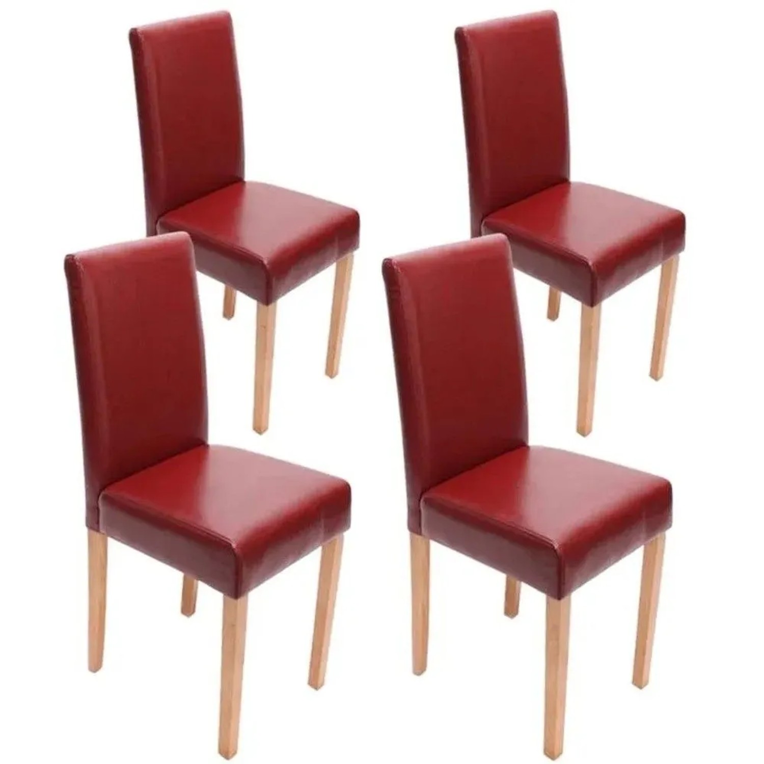 MCW Esszimmerstuhl Littau 4er-Set Leder Rot Helle Beine