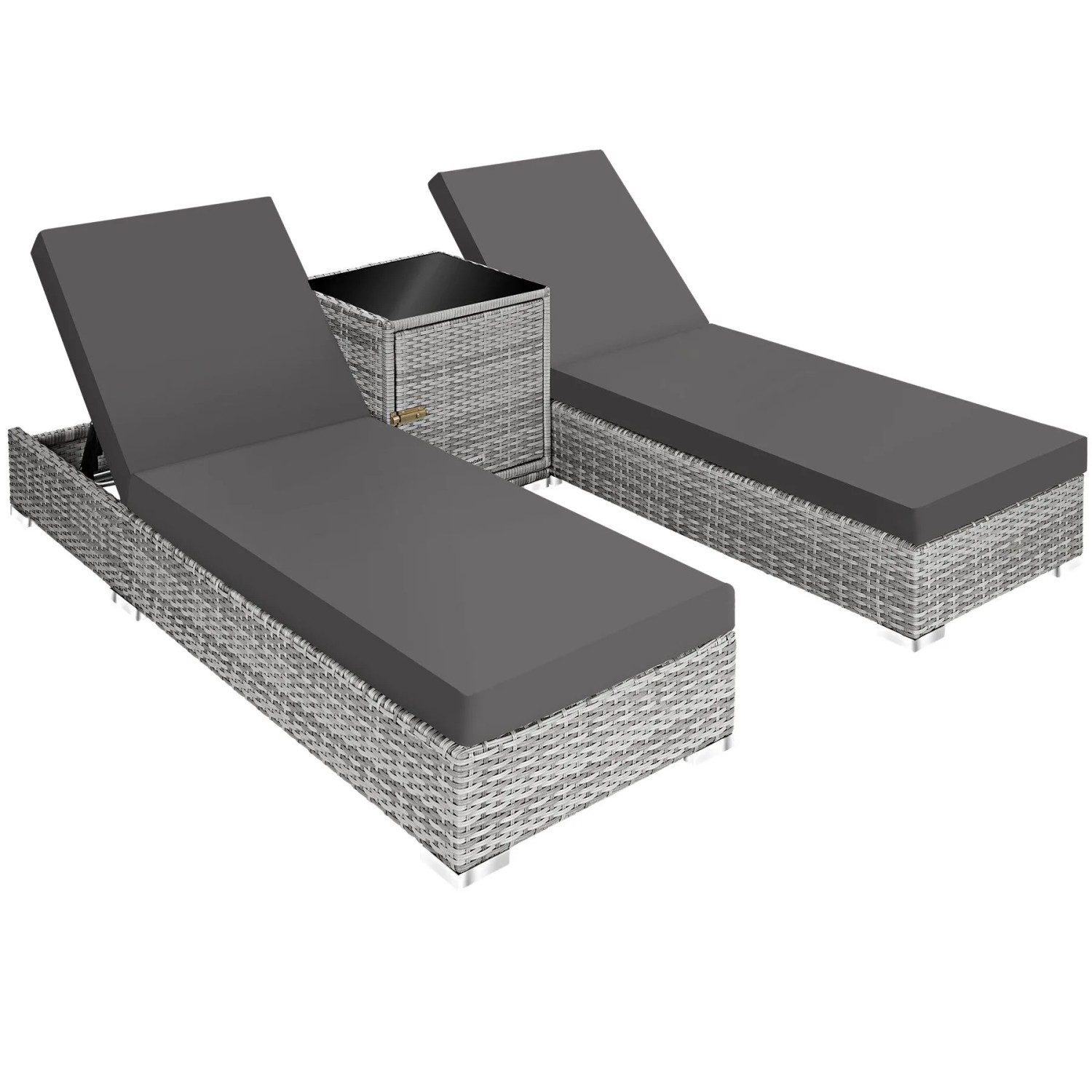 Tectake 2Er Set Aluminium Rattan Sonnenliegen  Wetterfest und Uv Beständig 5 Fach Verstellbare Rückenlehne  Dicke Des Polsters 7 5 cm  184 x 60 x 21 c