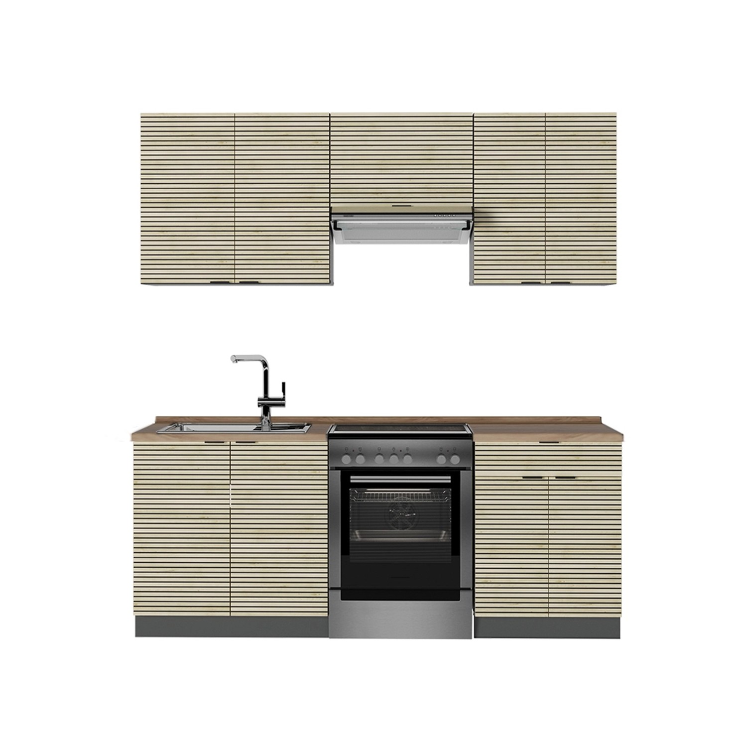 Vicco Fame-Line Küchenzeile Eiche Paneel/Anthrazit 200 cm AP Eiche günstig online kaufen