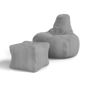 Hellgrauer Juskys Sitzsack Chillex L mit Hocker aus Cordstoff.