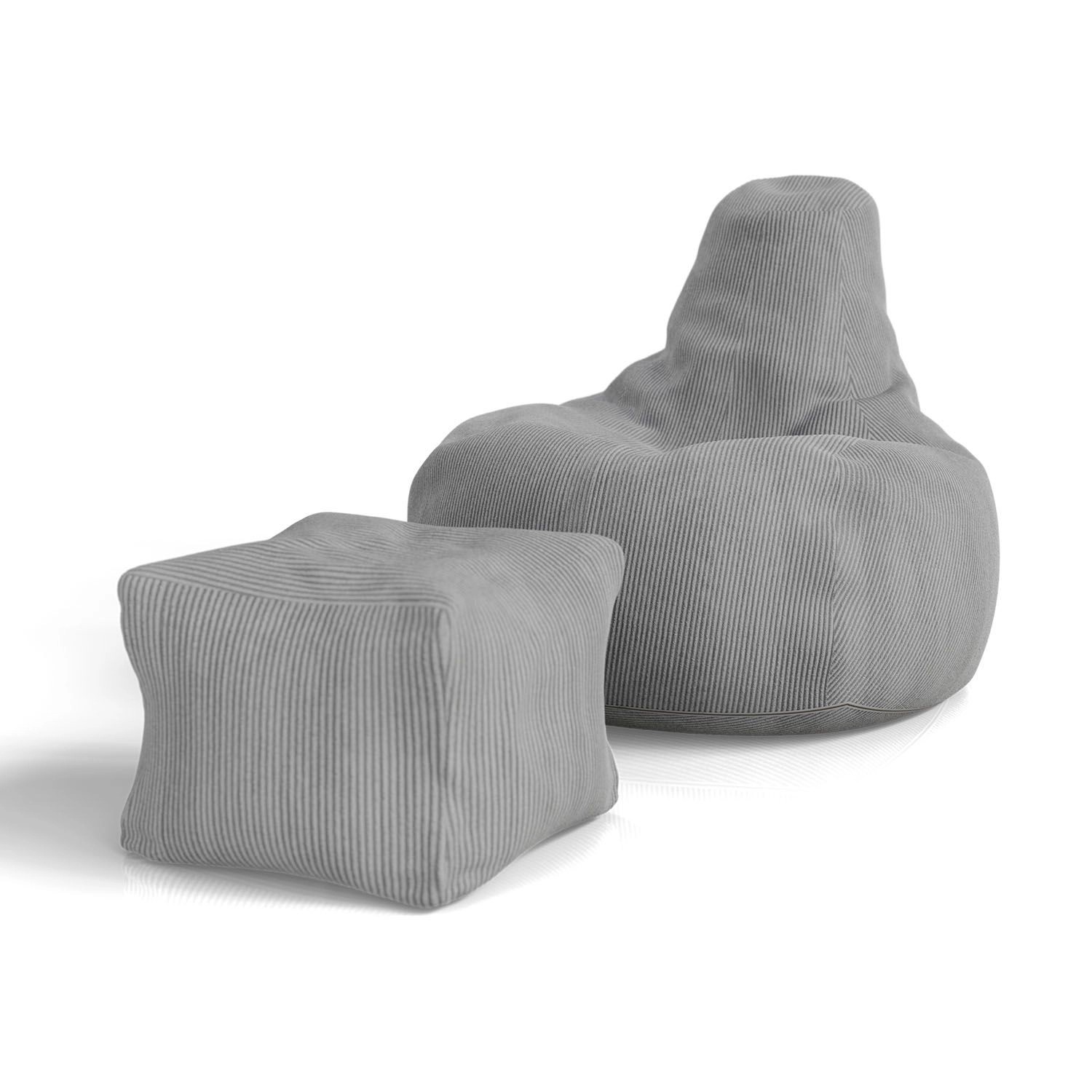 Juskys Sitzsack Chillex mit Hocker L in Stoff Cord Hellgrau