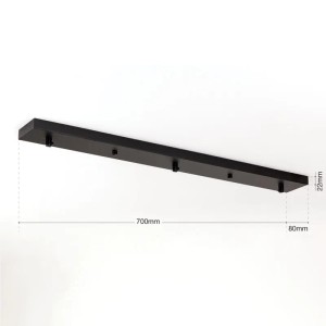 Schwarzer Orion Lightstyle Deckenbaldachin mit 3 Auslässen, 70x8 cm, für Lampen und Leuchten.