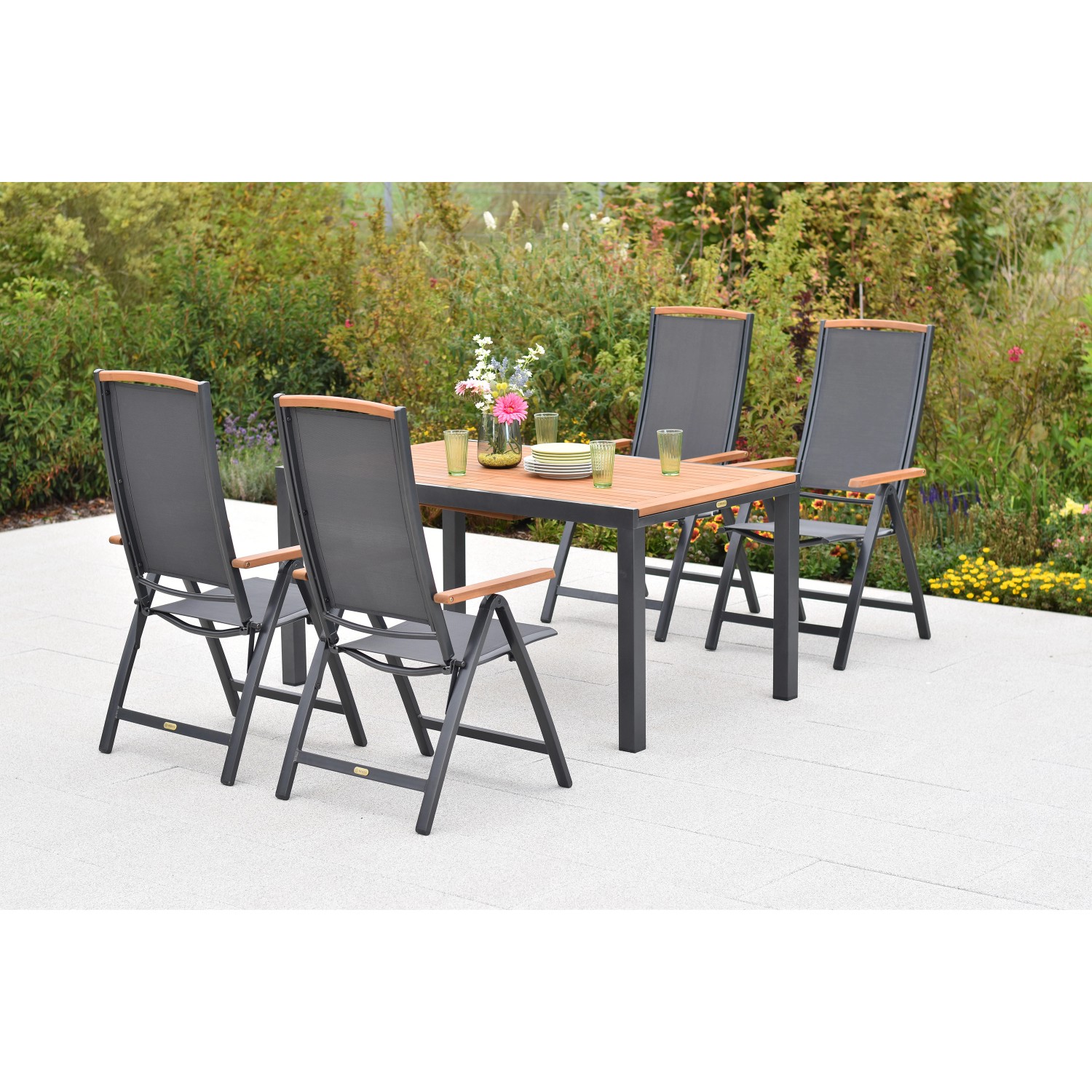 Merxx Siena Set 5-tlg. 4 Klappsessel Gartentisch Ausziehbar 150 (200) x 90 günstig online kaufen