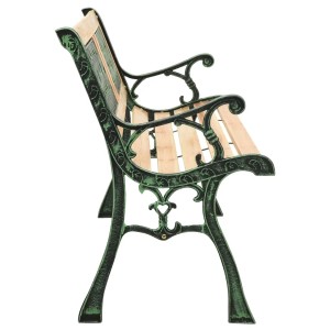 Gartenbank VidaXL, 122 cm, aus Gusseisen und Tannenholz, mit dekorativer Rückenlehne.