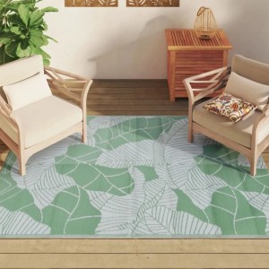 vidaXL Outdoorteppich 140x200 cm mit Blattmuster auf Terrasse.
